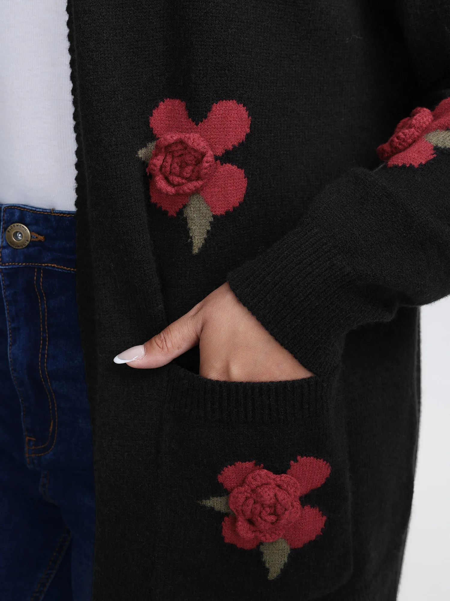 3D Floral Pattern Pockets Knit Cardigan sold by Bloomchic product image thumbnail 2