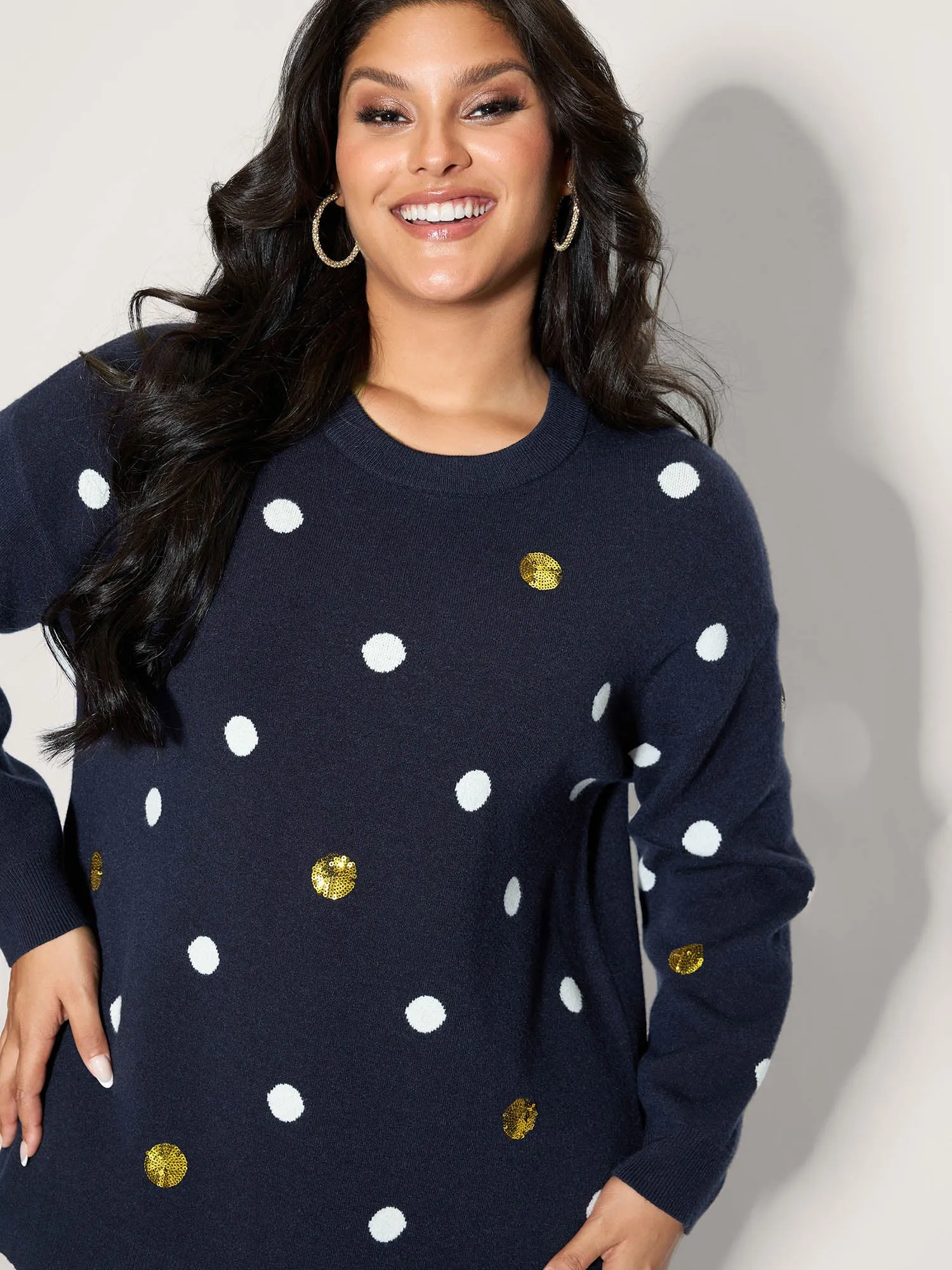 Polka Dots Jacquard Sequin Embroidery Pullover sold by Bloomchic product image thumbnail 2