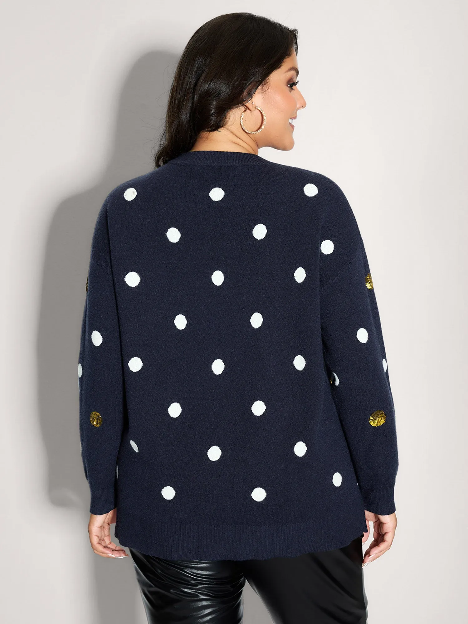 Polka Dots Jacquard Sequin Embroidery Pullover sold by Bloomchic product image thumbnail 4