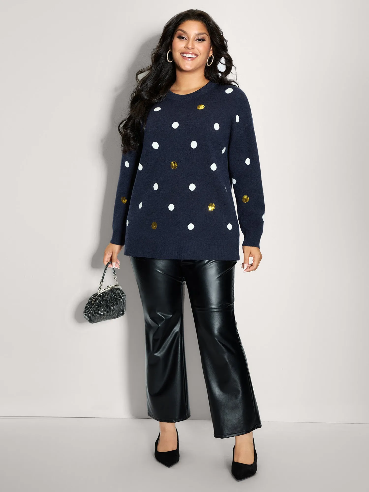 Polka Dots Jacquard Sequin Embroidery Pullover sold by Bloomchic product image thumbnail 3