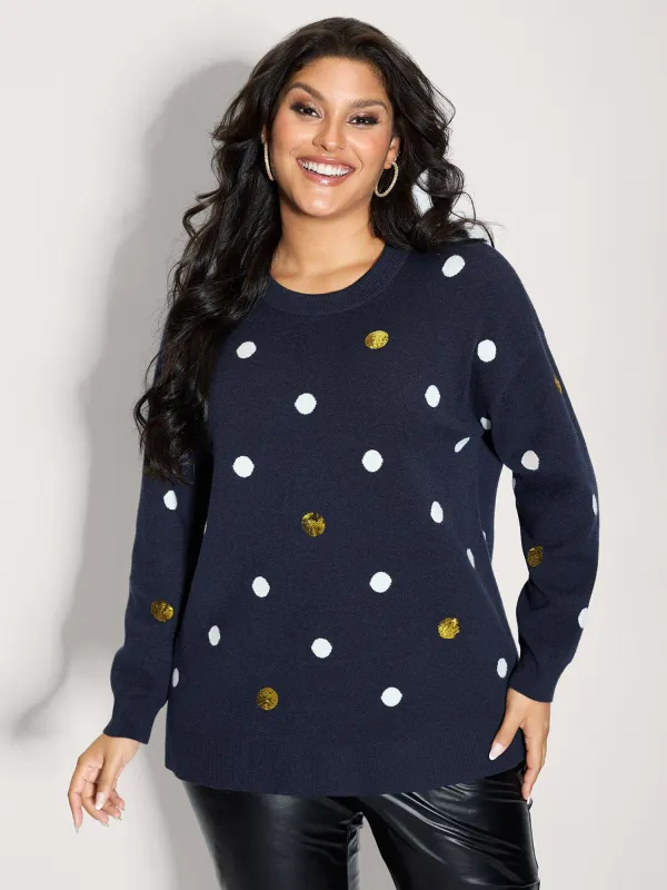 Polka Dots Jacquard Sequin Embroidery Pullover sold by Bloomchic