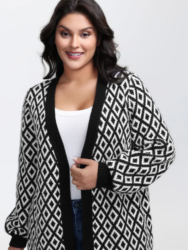 Mink Jacquard Diamond Pattern Knit Cardigan sold by Bloomchic