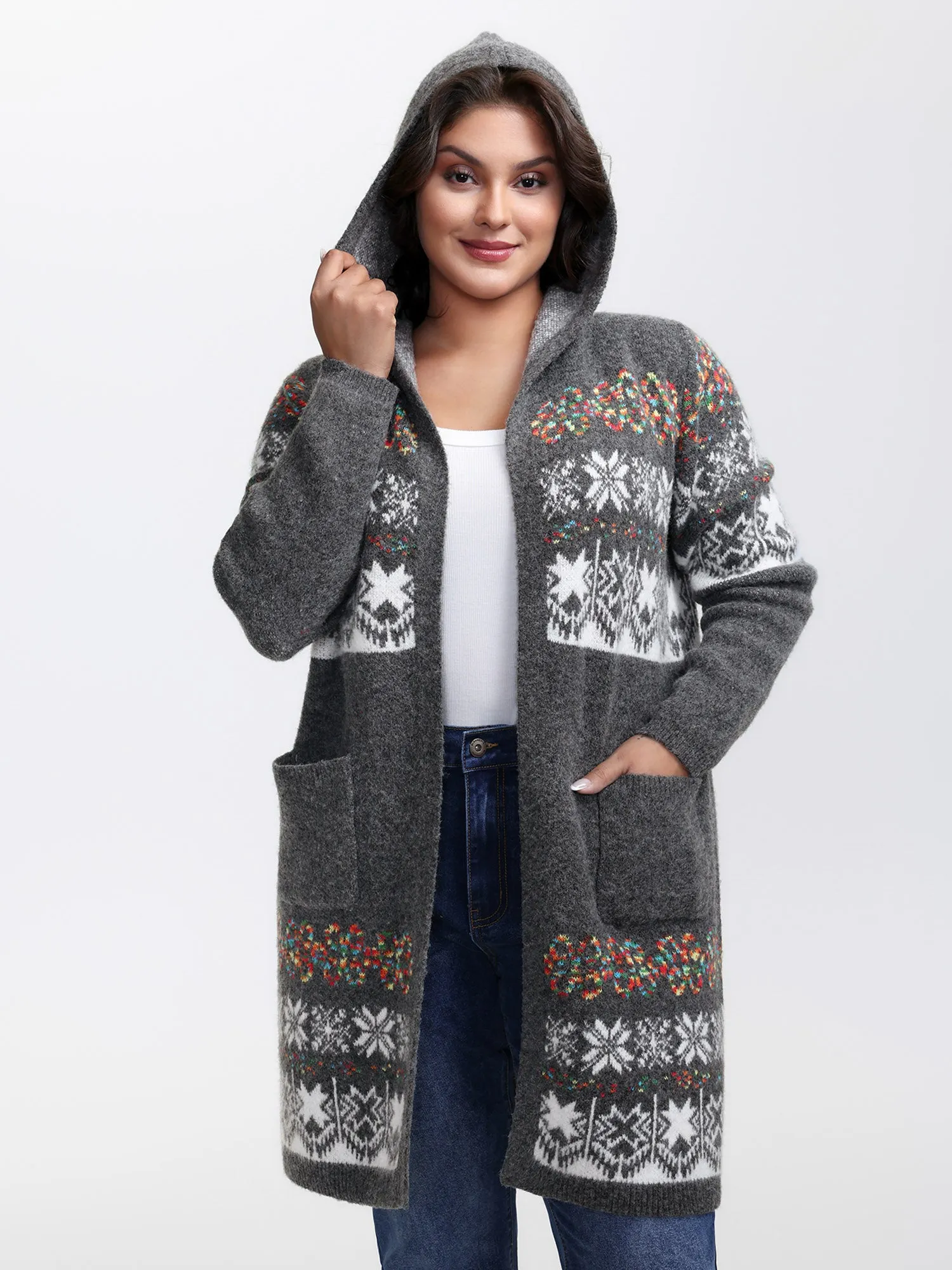 Boho Print Jacquard Hooded Knit Cardigan sold by Bloomchic product image thumbnail 4