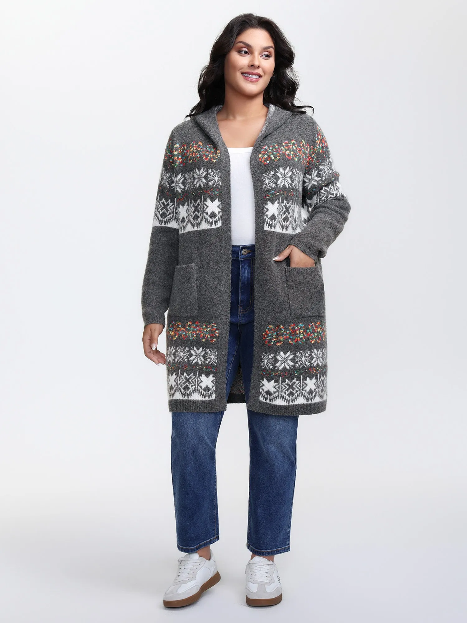 Boho Print Jacquard Hooded Knit Cardigan sold by Bloomchic product image thumbnail 3