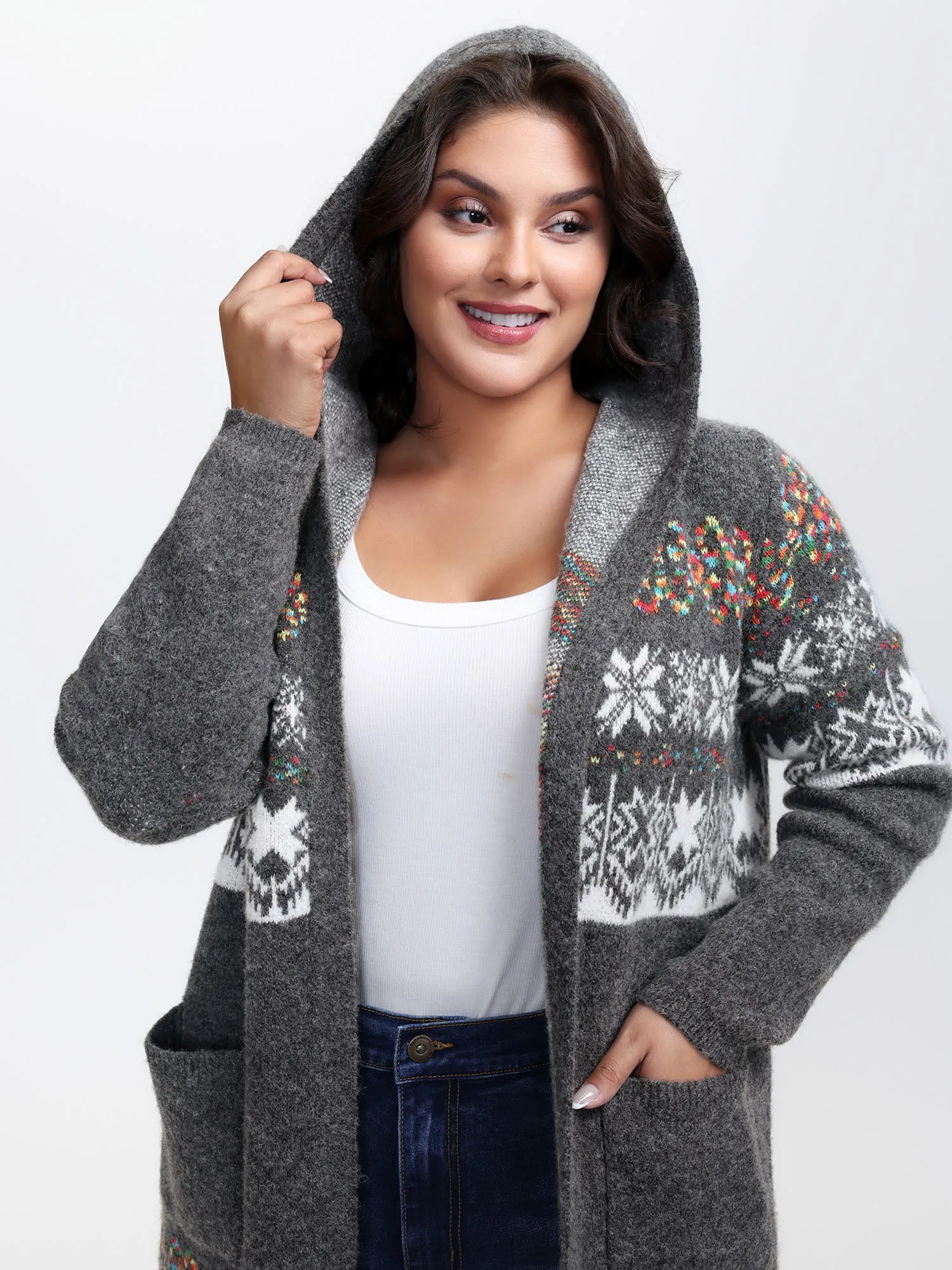 Boho Print Jacquard Hooded Knit Cardigan sold by Bloomchic product image thumbnail 2