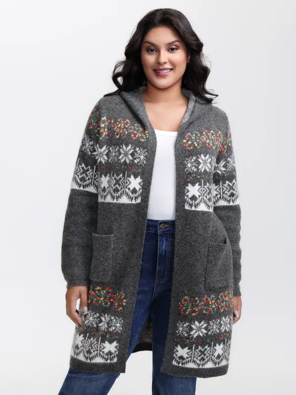 Boho Print Jacquard Hooded Knit Cardigan sold by Bloomchic
