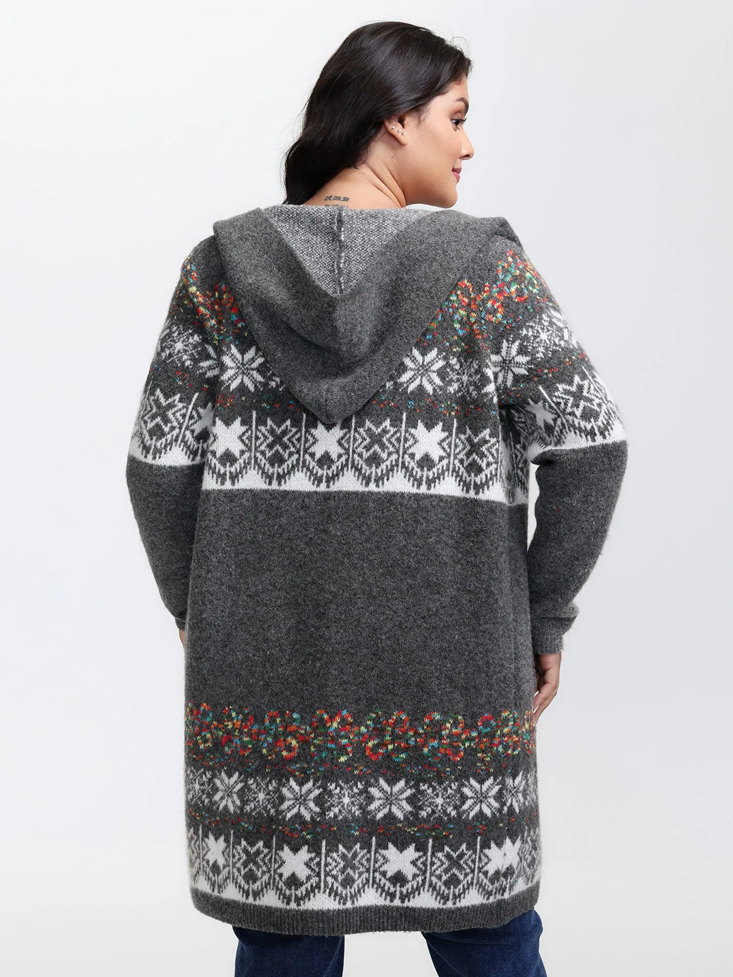 Boho Print Jacquard Hooded Knit Cardigan sold by Bloomchic product image thumbnail 5