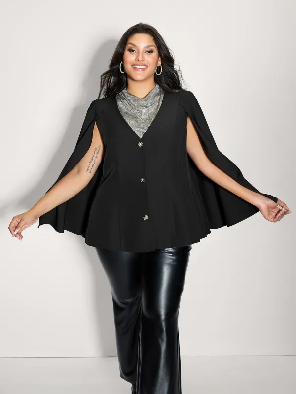Cape Style Buttons V-Neck Blazer sold by Bloomchic