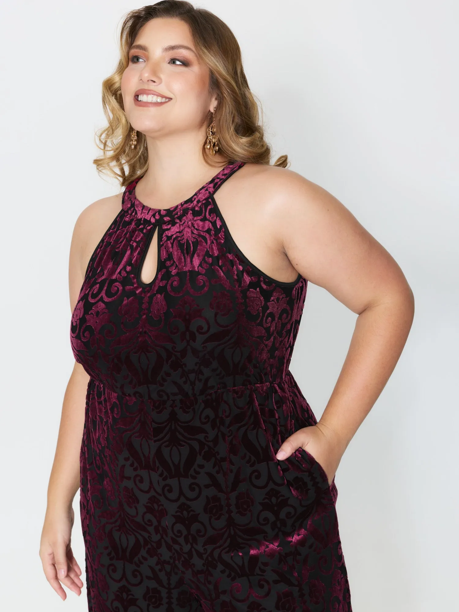 Velvet Laser Cut Lined Wide-Leg Jumpsuit sold by Bloomchic product image thumbnail 2