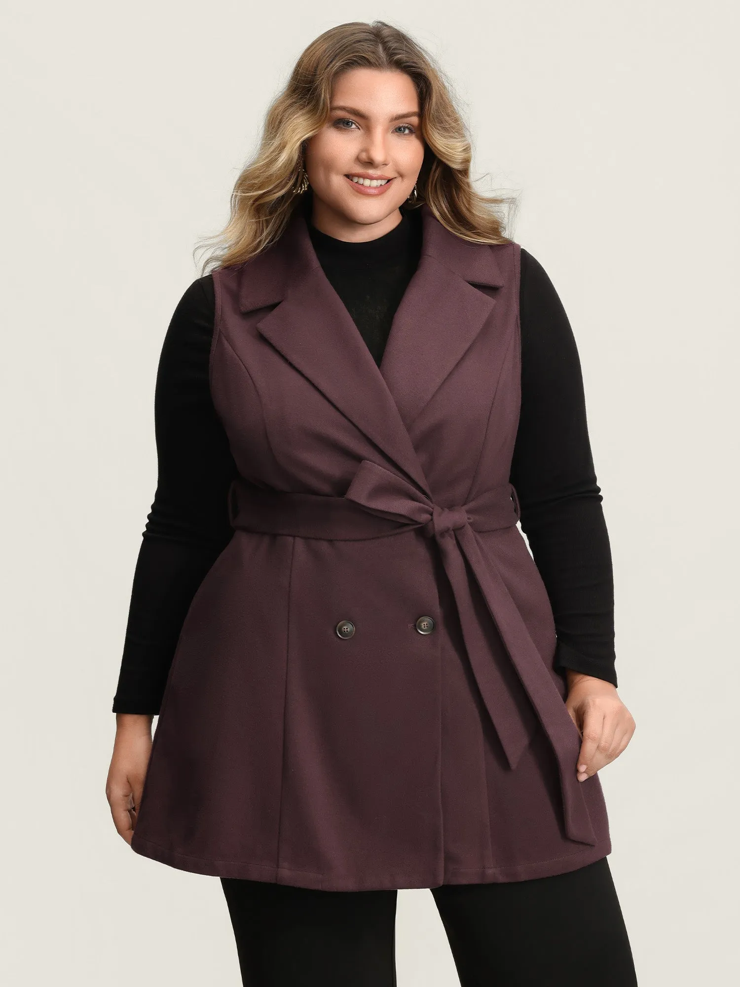 Button Detail Belted Pockets Vest sold by Bloomchic