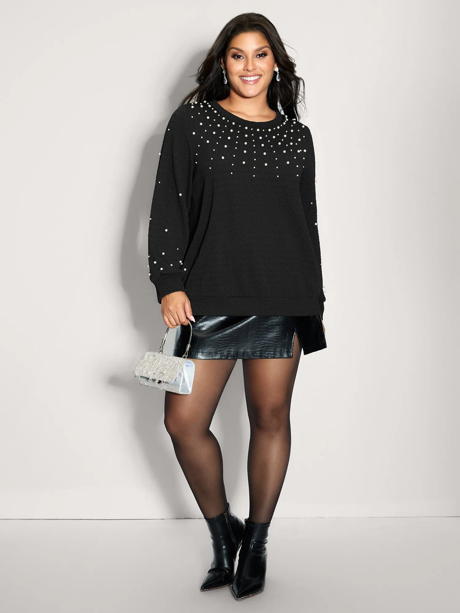 Beaded Round Neck Solid Sweatshirt sold by Bloomchic product image thumbnail 4