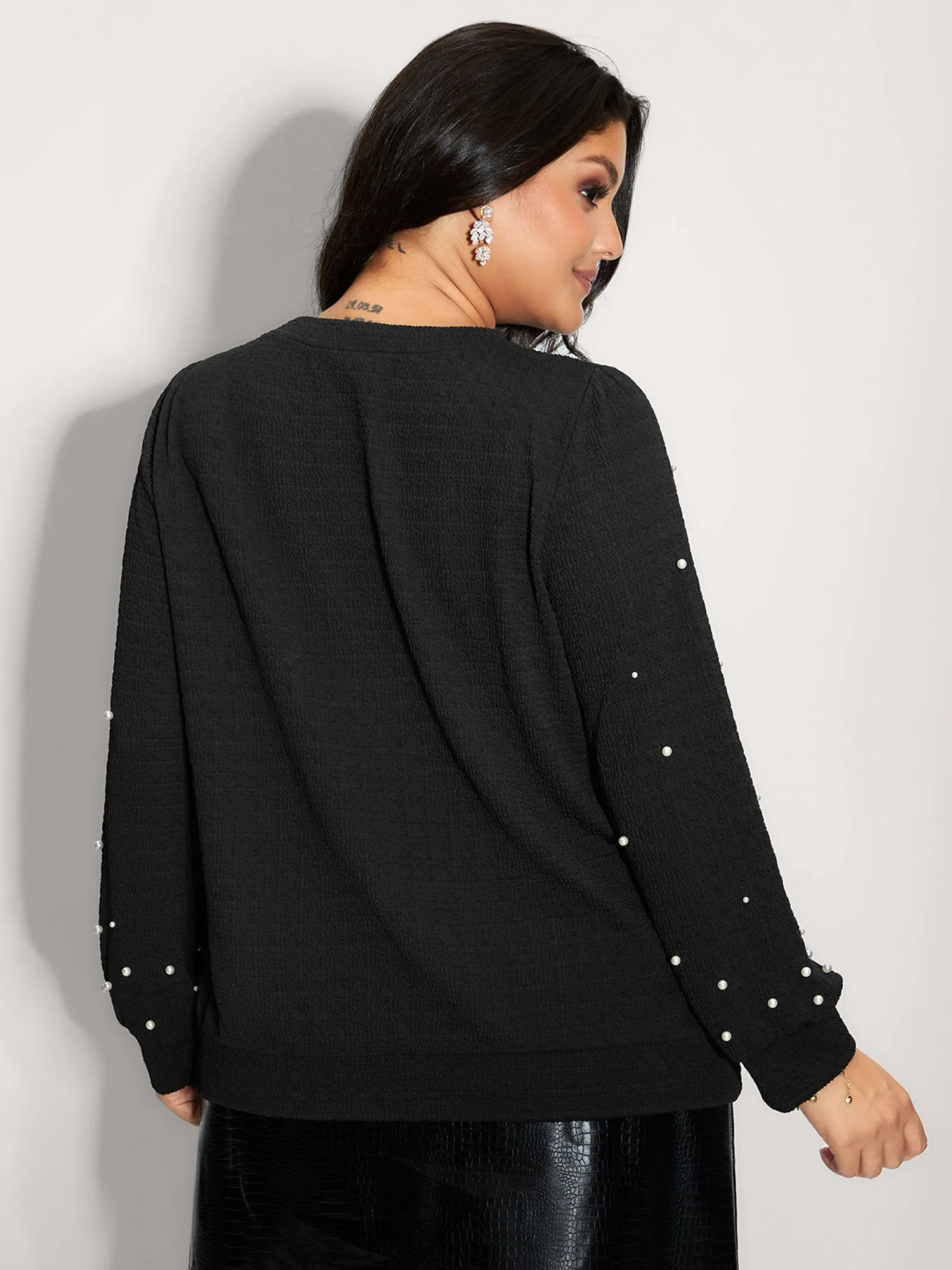 Beaded Round Neck Solid Sweatshirt sold by Bloomchic product image thumbnail 5
