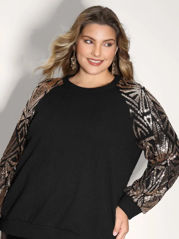 Sequin Geometrical Print Textured Sweatshirt sold by Bloomchic