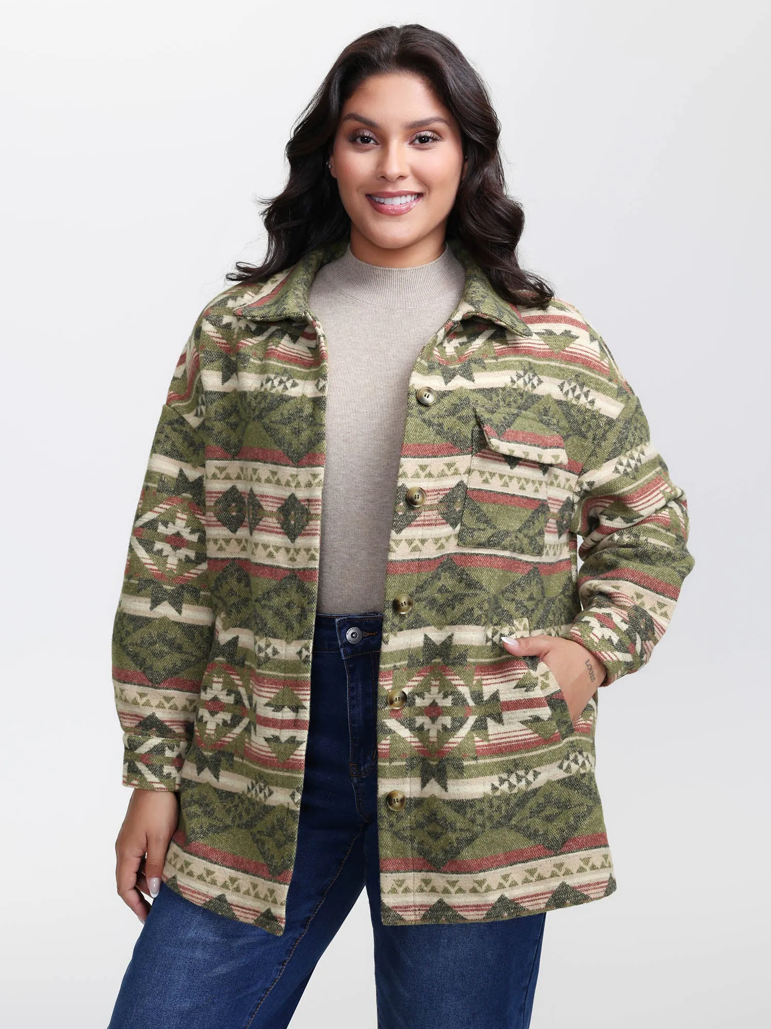 Cozy Print Wool Blend Pockets Jacket sold by Bloomchic