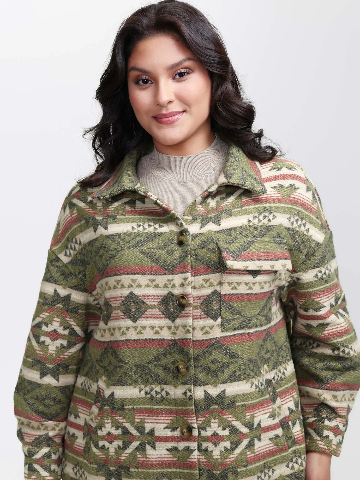 Cozy Print Wool Blend Pockets Jacket sold by Bloomchic product image thumbnail 2