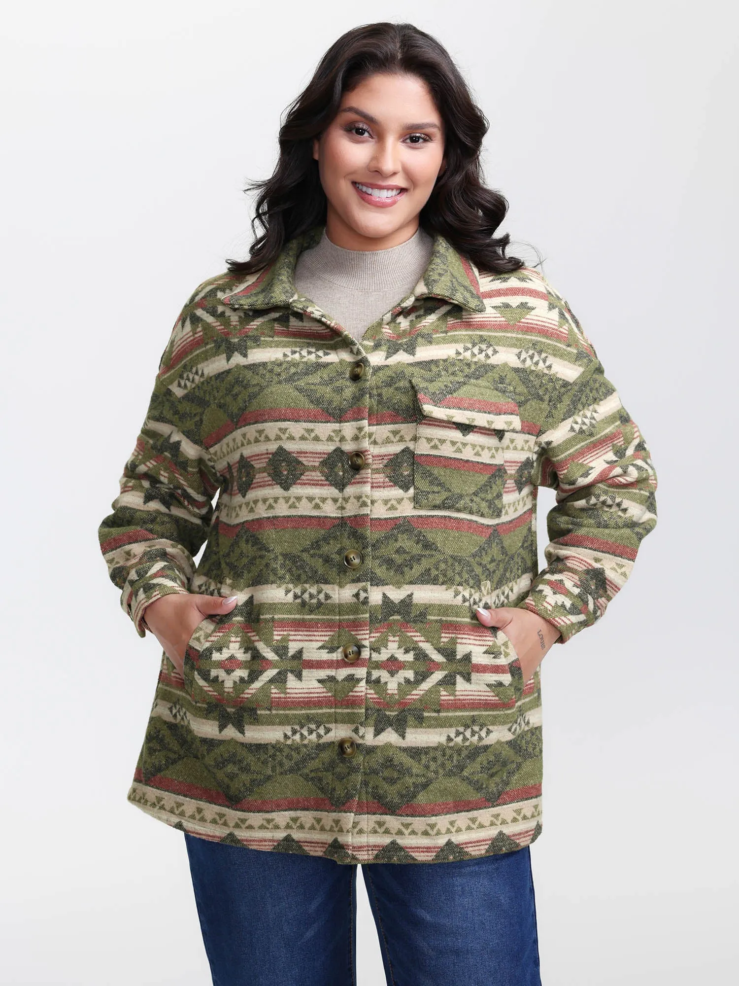 Cozy Print Wool Blend Pockets Jacket sold by Bloomchic product image thumbnail 4