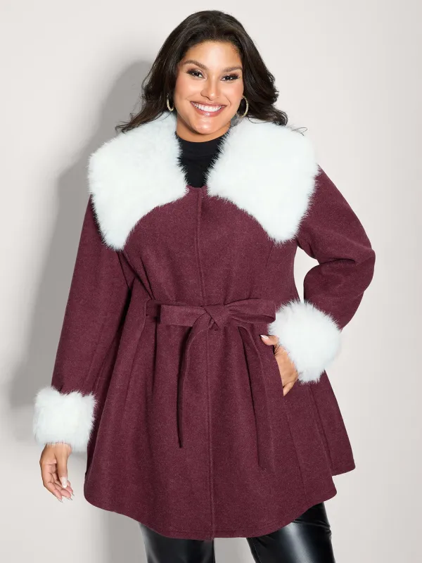 Detachable Fur Collar Waist-Tie Jacket sold by Bloomchic