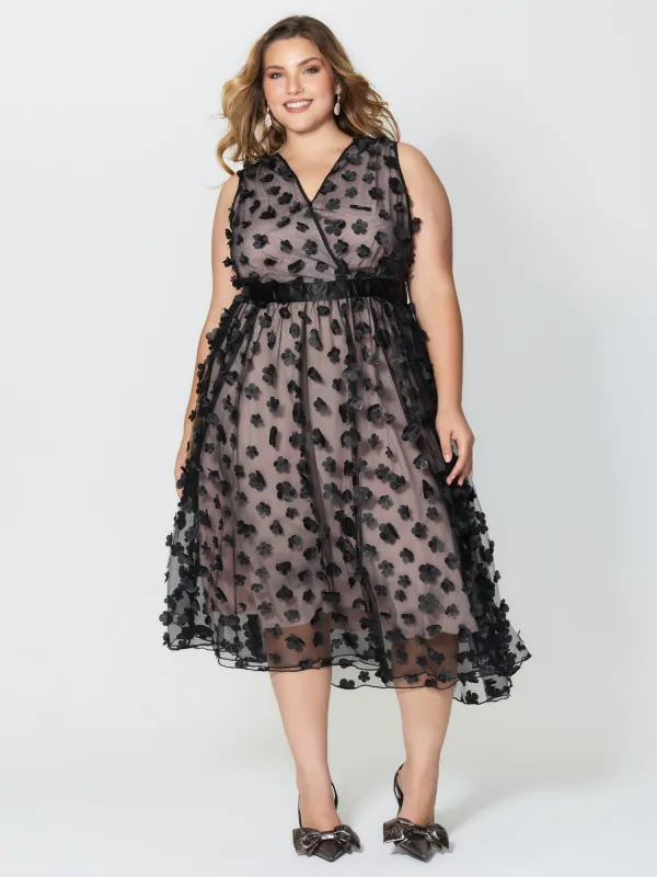 3D Floral Back-Tie Sheer Midi Dress sold by Bloomchic