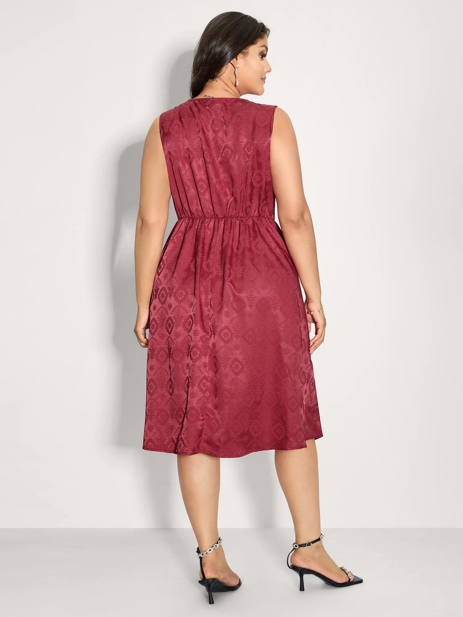 Textured Pleated Waist-Defining Midi Dress sold by Bloomchic product image thumbnail 5