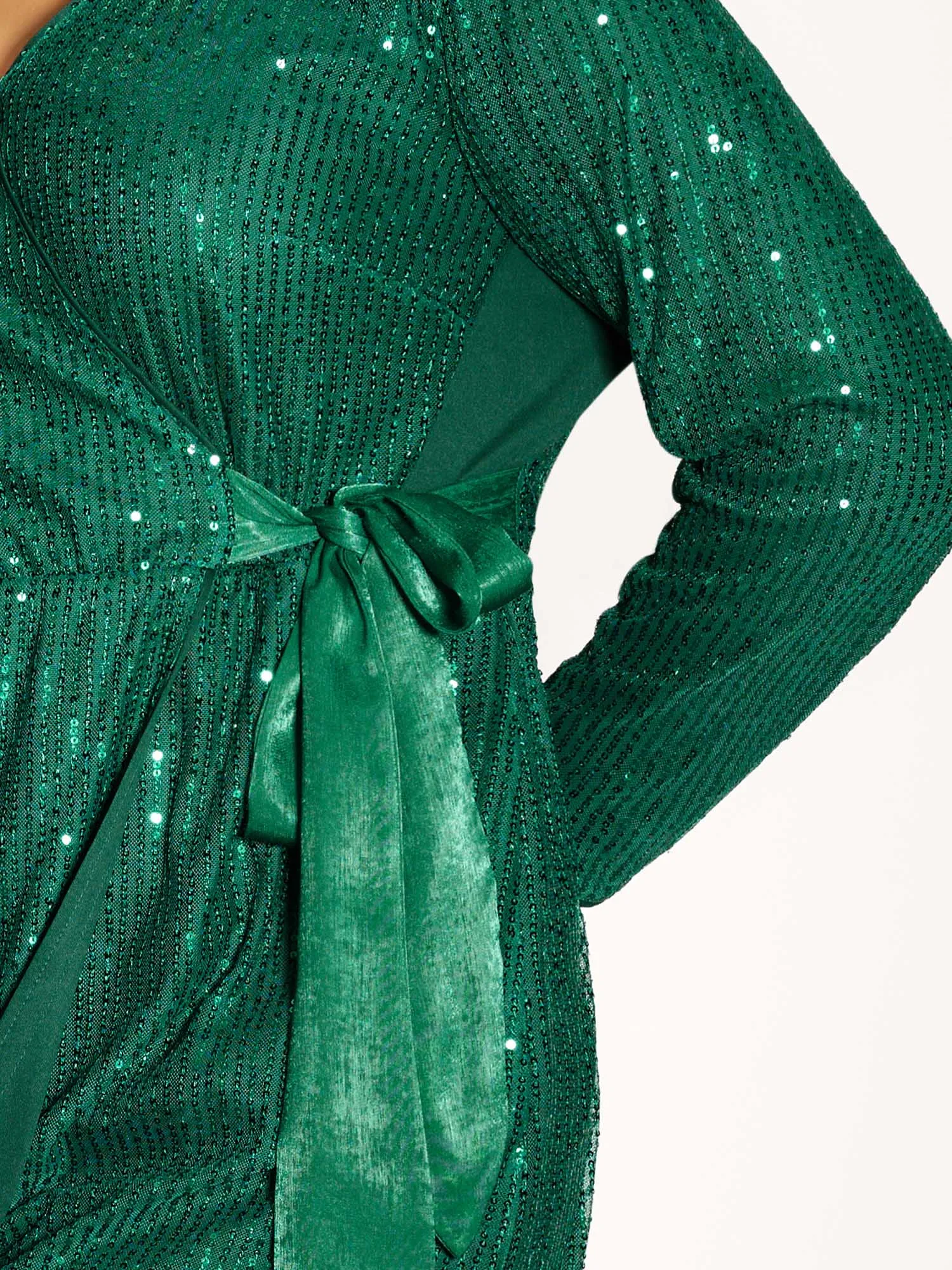 Sequin Wrap Neck Spliced Midi Dress sold by Bloomchic product image thumbnail 3
