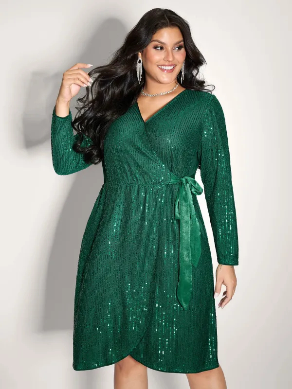 Sequin Wrap Neck Spliced Midi Dress sold by Bloomchic