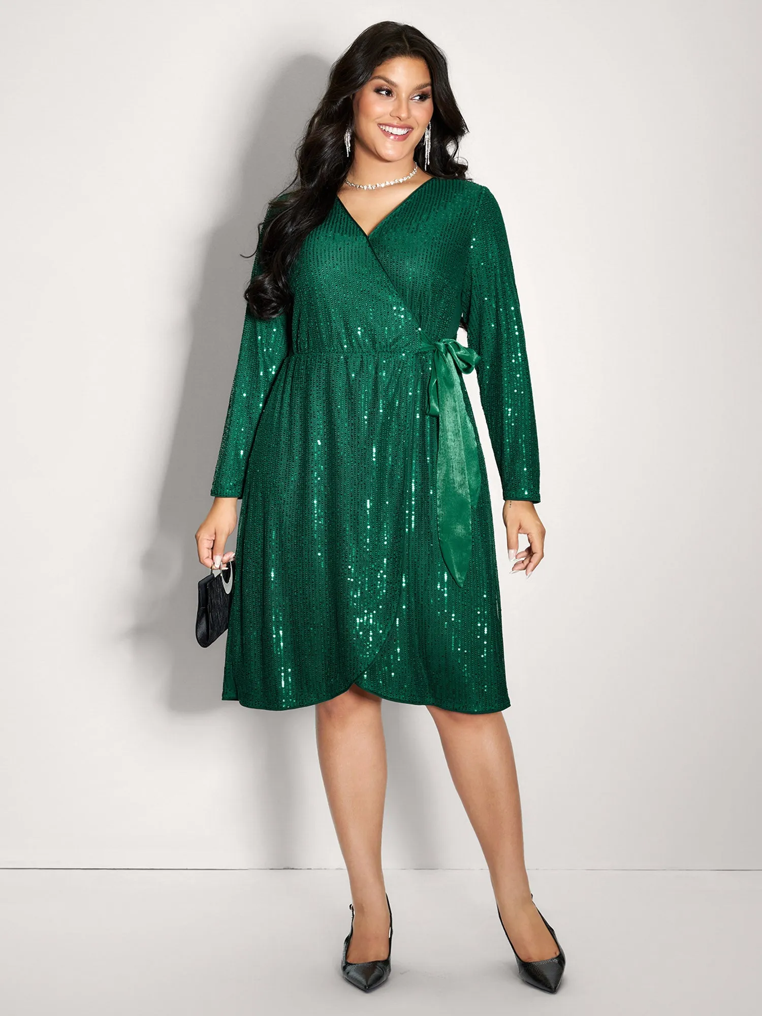 Sequin Wrap Neck Spliced Midi Dress sold by Bloomchic product image thumbnail 4