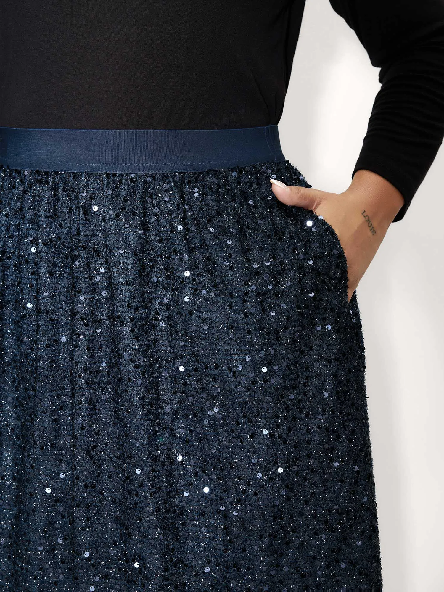 Shimmery Sequin Shirred Waist Midi Skirt sold by Bloomchic product image thumbnail 3
