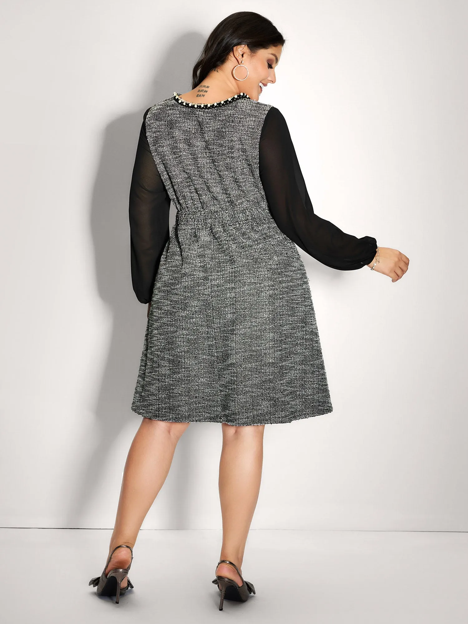 Tweed Pearl Collar Semi-Sheer Midi Dress sold by Bloomchic product image thumbnail 4