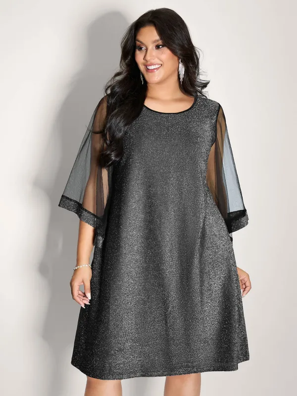 Lurex Pockets Lined Sheer Sleeve Midi Dress sold by Bloomchic