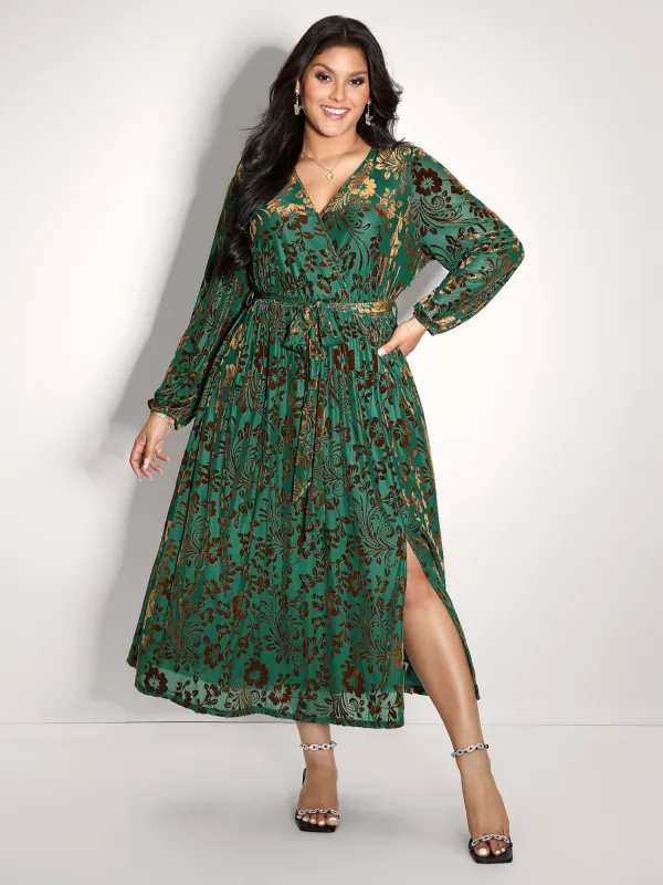 Laser-Cut Velvet Waist-Tie Midi Dress sold by Bloomchic