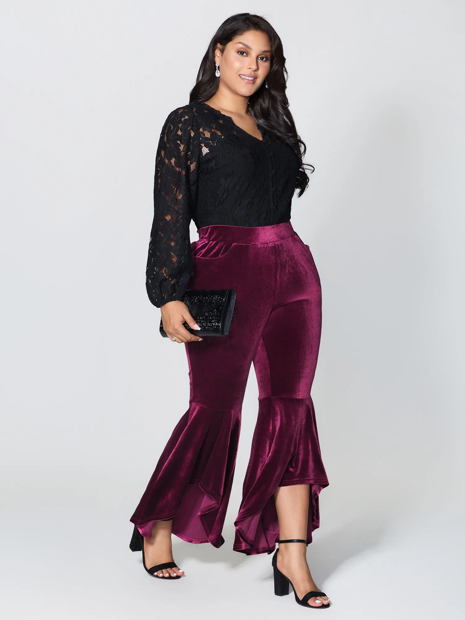 Satin Button Detail Ruffled Pants sold by Bloomchic