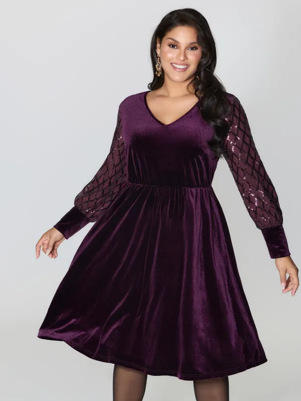 Velvet Sequin Sheer Sleeve Midi Dress sold by Bloomchic