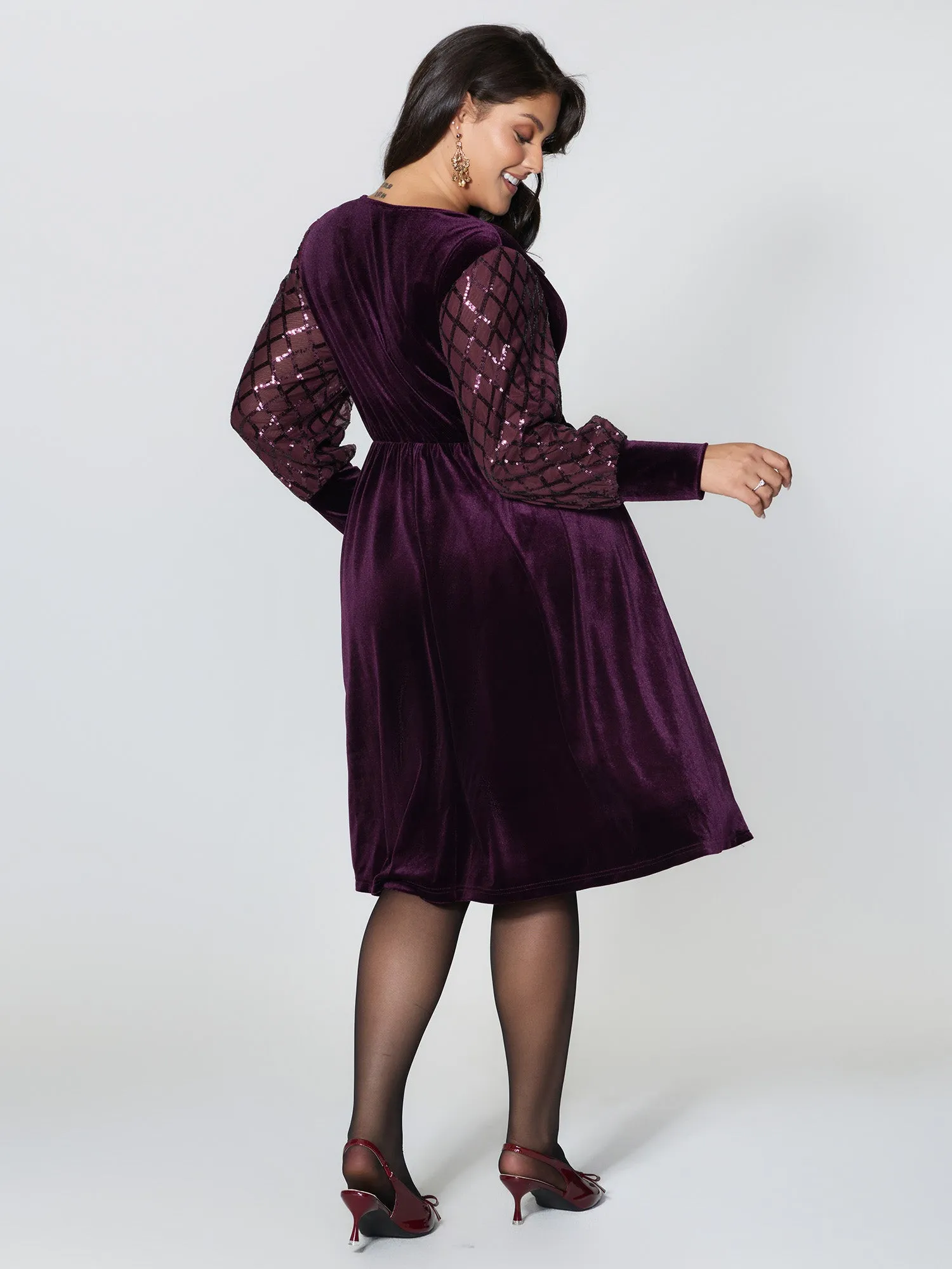 Velvet Sequin Sheer Sleeve Midi Dress sold by Bloomchic product image thumbnail 4