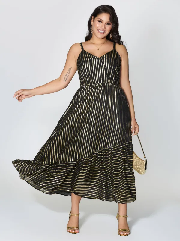 Shimmery Adjustable Gold Stamped Maxi Dress sold by Bloomchic