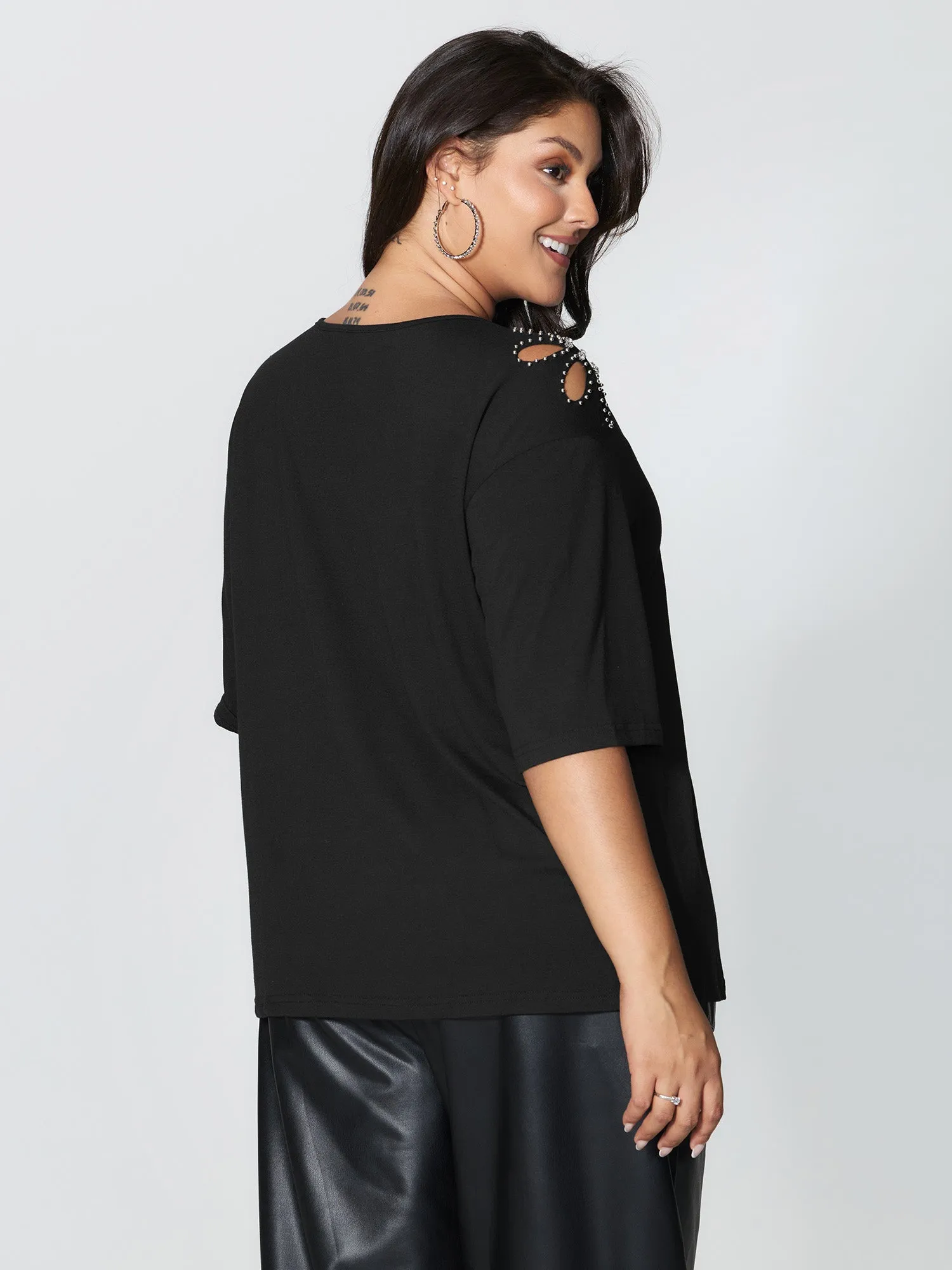 Cut-Out Shoulder Beads T-Shirt sold by Bloomchic product image thumbnail 4