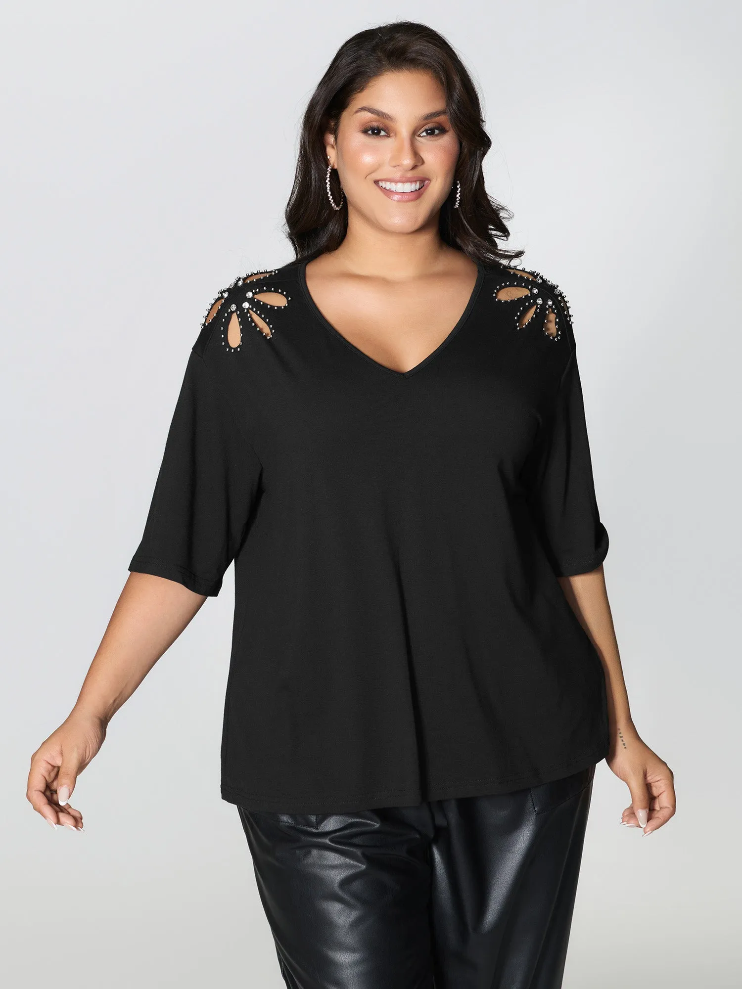 Cut-Out Shoulder Beads T-Shirt sold by Bloomchic product image thumbnail 3