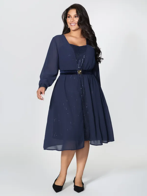 Two-Piece Belted Stretchy Midi Dress sold by Bloomchic