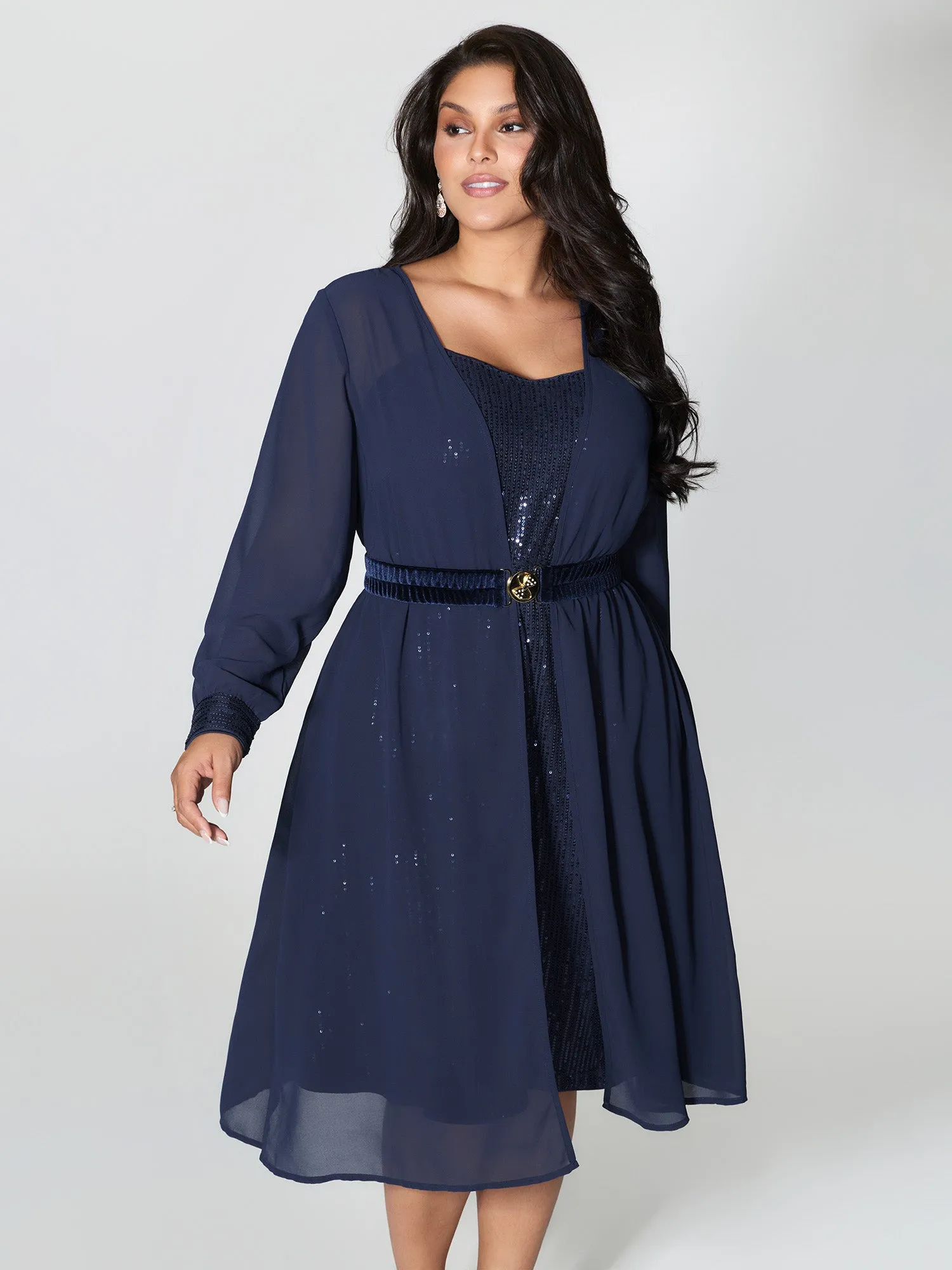 Two-Piece Belted Stretchy Midi Dress sold by Bloomchic product image thumbnail 3