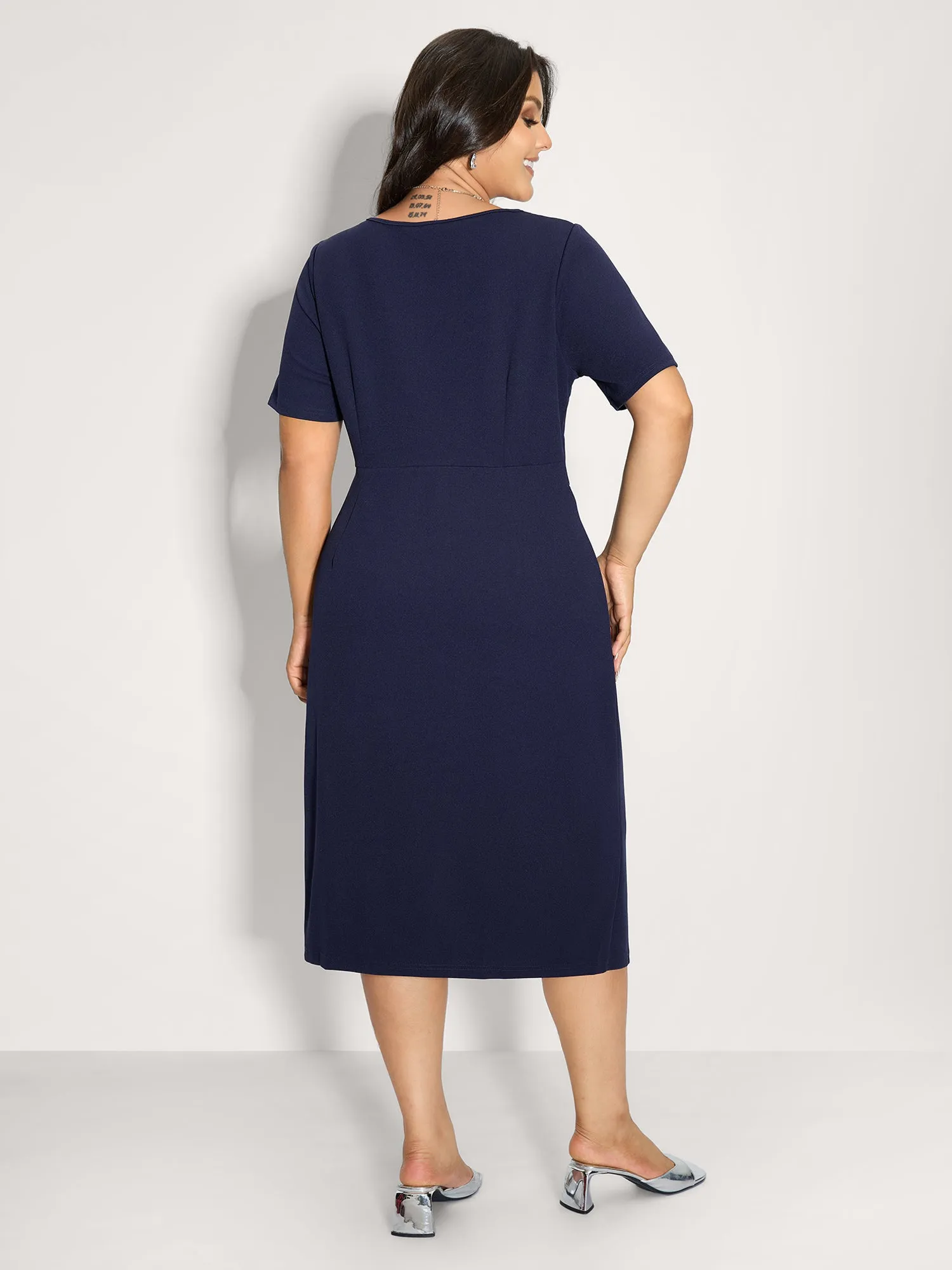 Pleated Tummy-Friendly Metal Detail Midi Dress sold by Bloomchic product image thumbnail 4