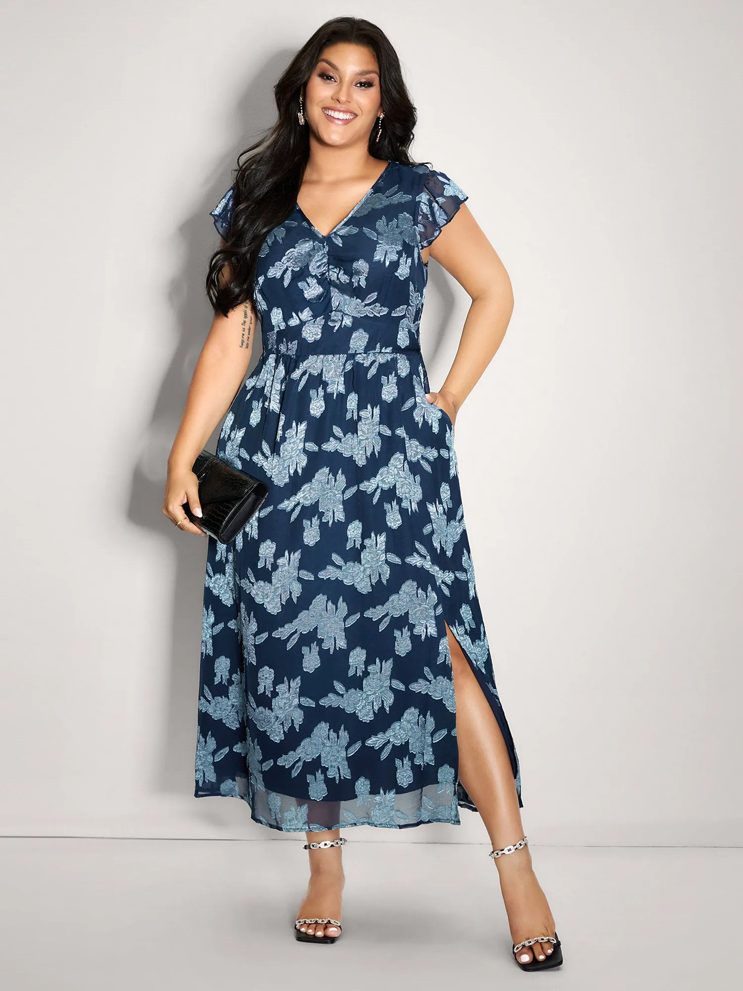 Geometrical Jacquard Textured Shirred Maxi Dress sold by Bloomchic product image thumbnail 3