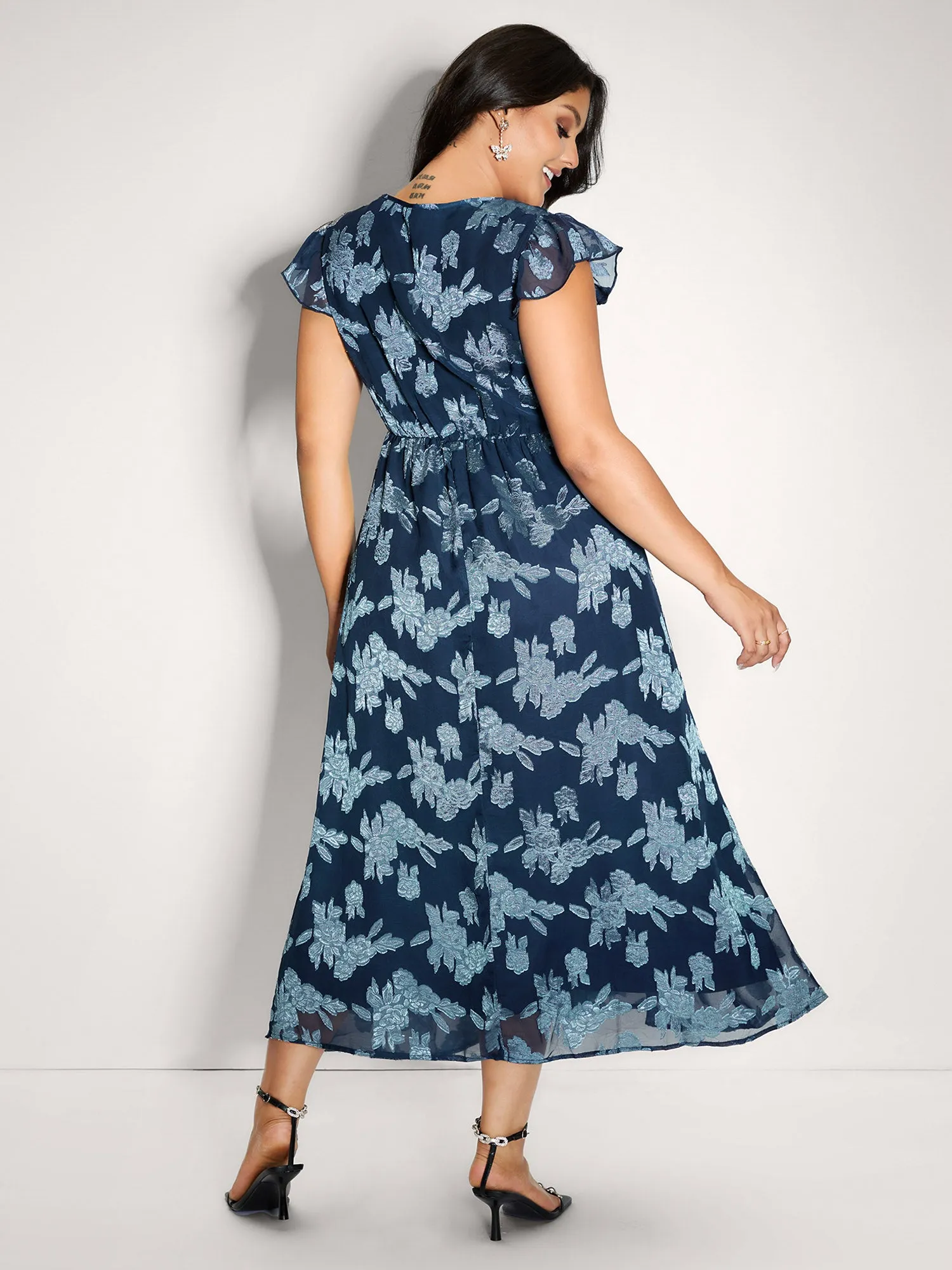 Geometrical Jacquard Textured Shirred Maxi Dress sold by Bloomchic product image thumbnail 4