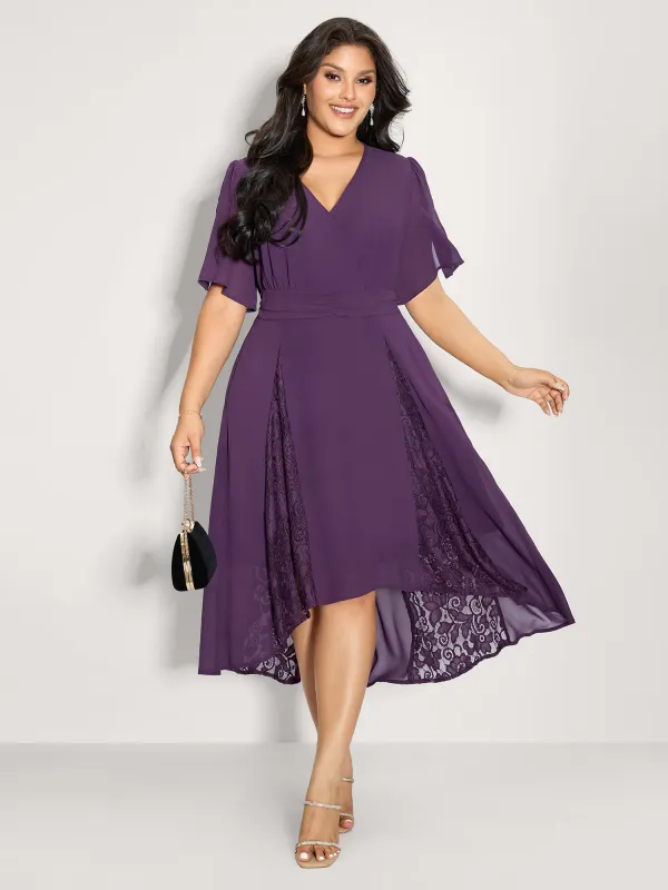 Wrap Neck Flowy Sleeve Sheer Midi Dress sold by Bloomchic