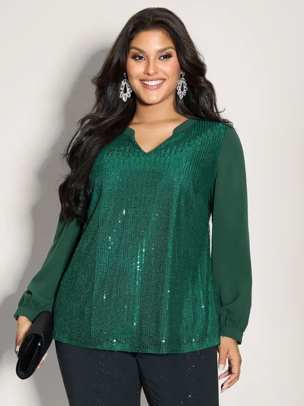Shimmery Sequin Notched Collar Blouse sold by Bloomchic
