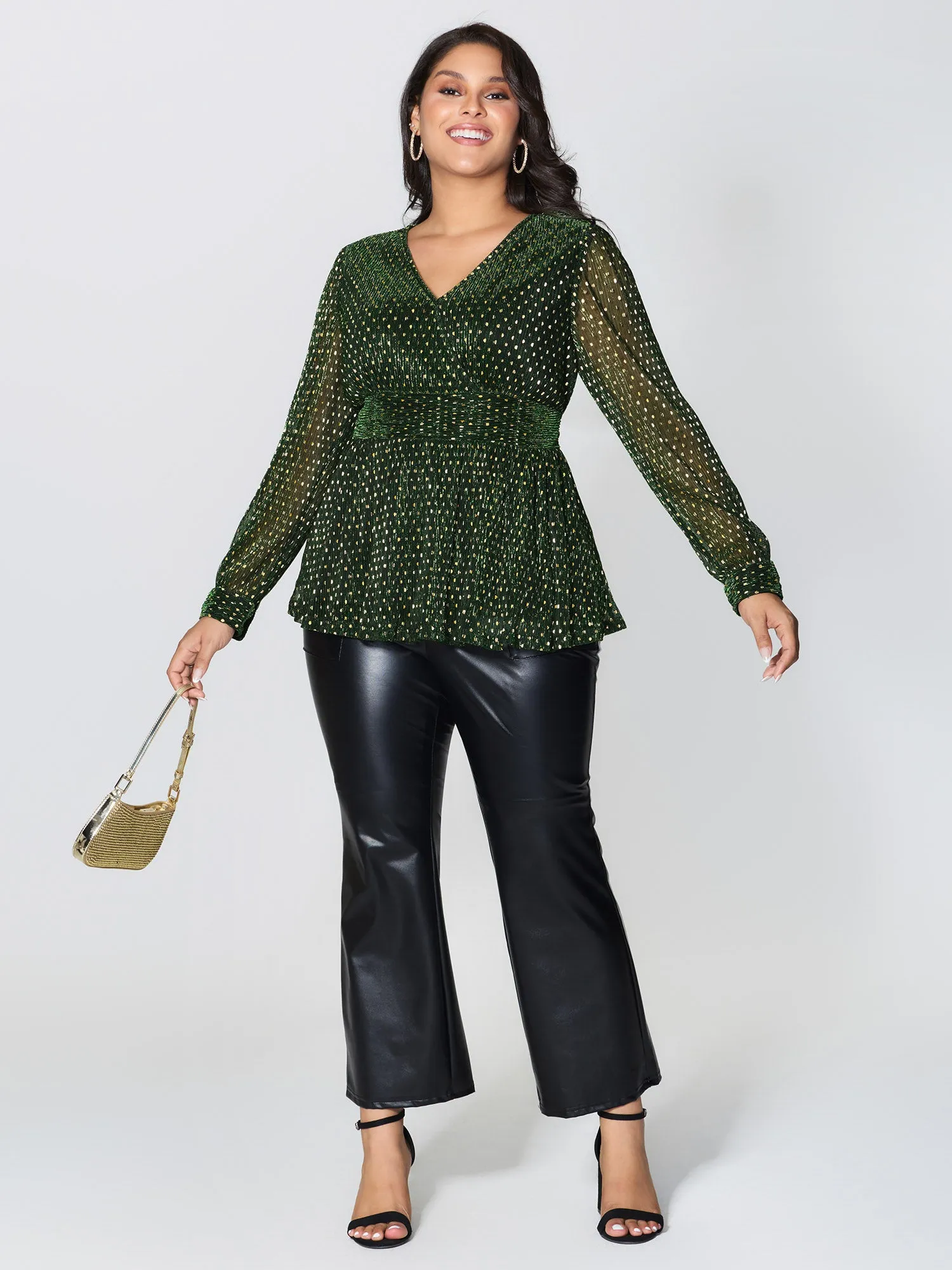 Lurex Textured Flared V-Neck Blouse sold by Bloomchic product image thumbnail 3