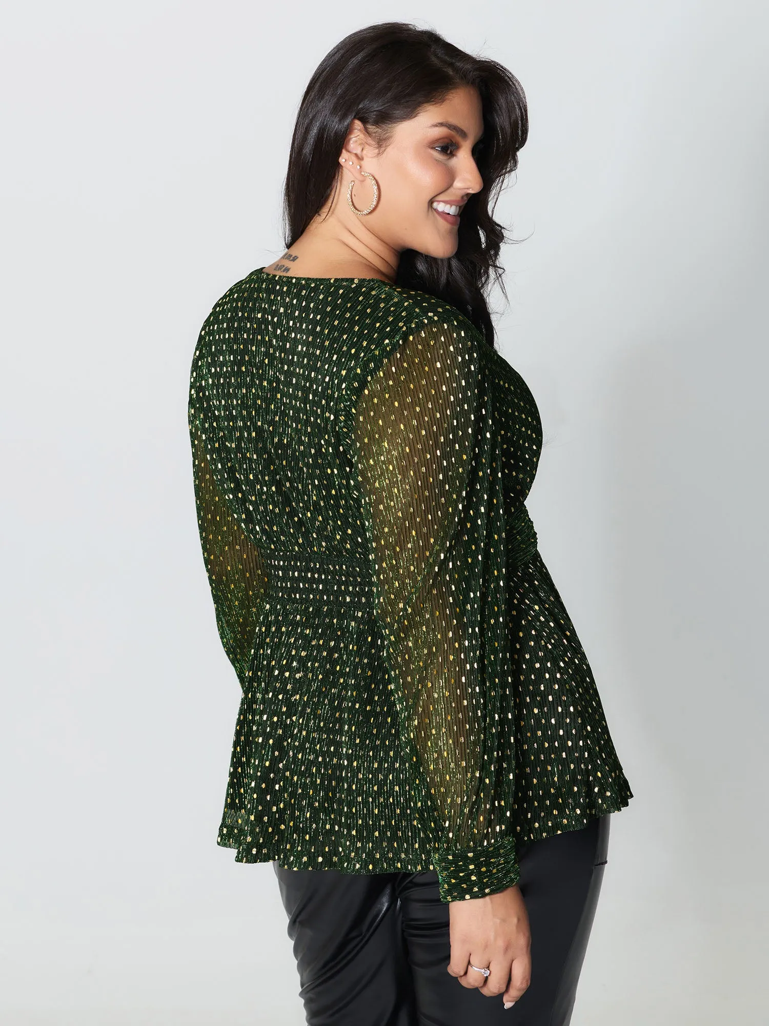 Lurex Textured Flared V-Neck Blouse sold by Bloomchic product image thumbnail 4