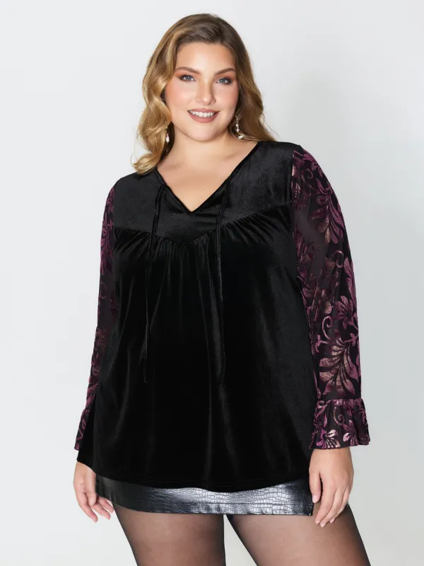 Velvet Cut-Out Neck Spliced Knit Top sold by Bloomchic