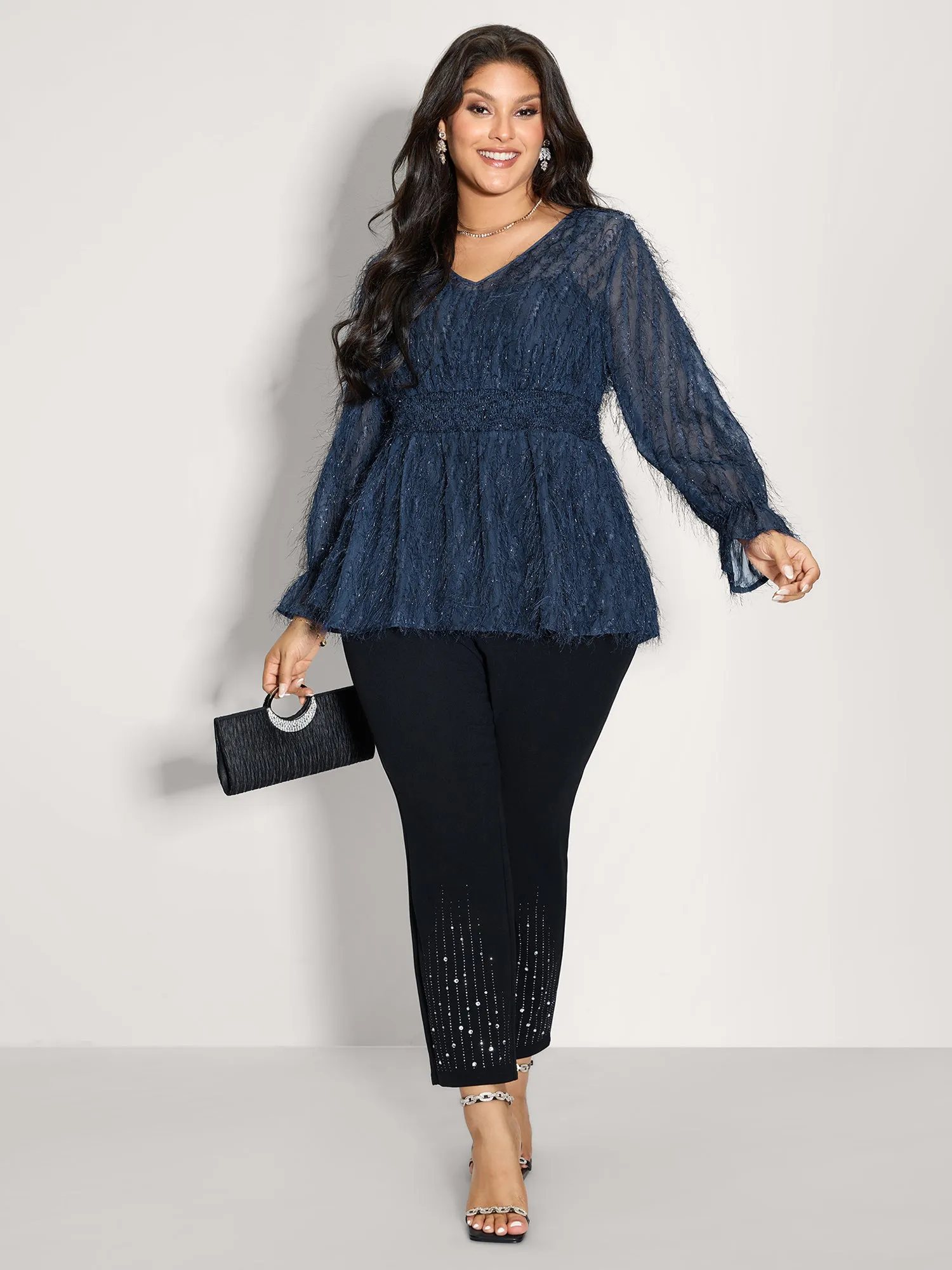 Textured Shirred Waist Sheer Blouse sold by Bloomchic product image thumbnail 3