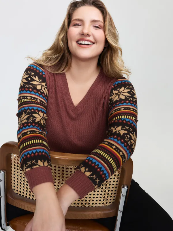 Striped Print Sleeve Gold Stamped T-Shirt sold by Bloomchic