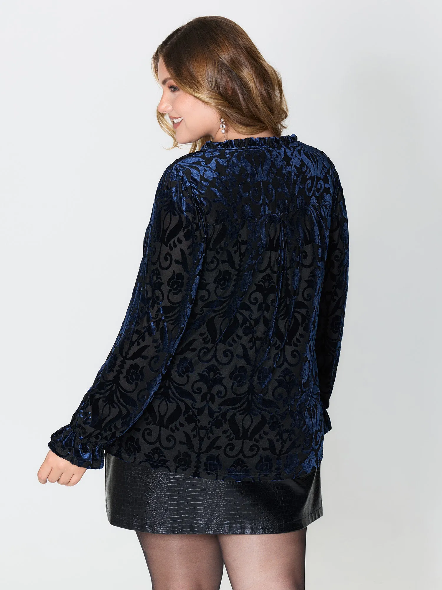 Flocked Semi-Stretch Button Blouse sold by Bloomchic product image thumbnail 5