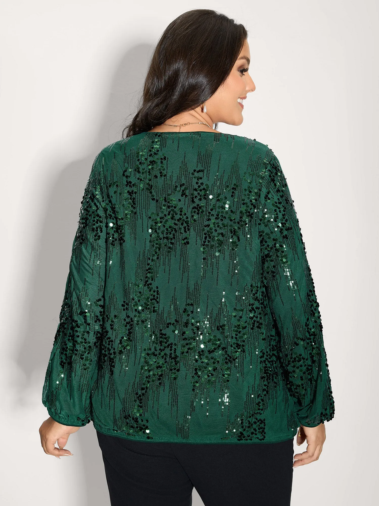 Shimmery Sequin Wrap V-Neck Blouse sold by Bloomchic product image thumbnail 4